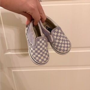 Vans Kids Purple and White Checkered Slip-On Sneakers